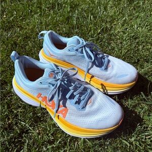 Hoka Bondi 8 Sky Blue and Sunburst Yellow Sneakers